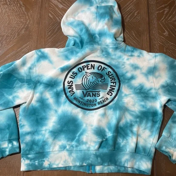 Vans US Open Surfing 2020 Tie Dye Zip Hoodie Blue White Size M - Picture 6 of 12